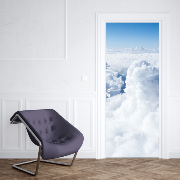 Naklejka na drzwi widok z lotu ptaka: miękkie chmury i błękitne niebo – Wallissimo® Naklejka na drzwi widok z lotu ptaka: miękkie chmury i błękitne niebo – Wallissimo®