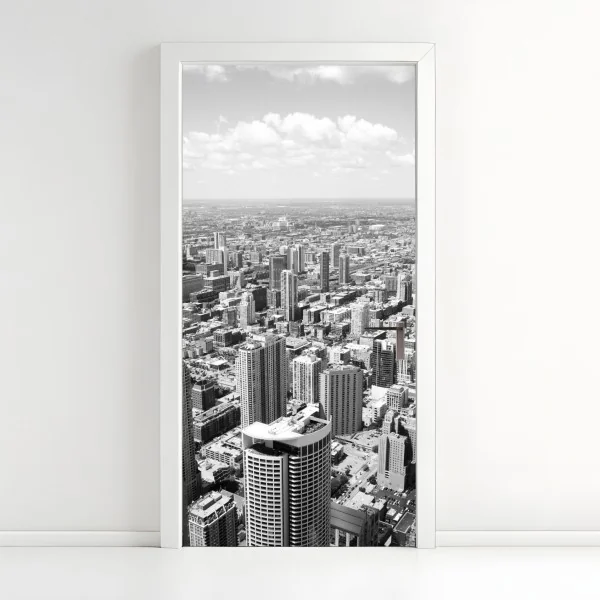 Naklejka na drzwi Chicago panorama miasta w odcieniach szarości
