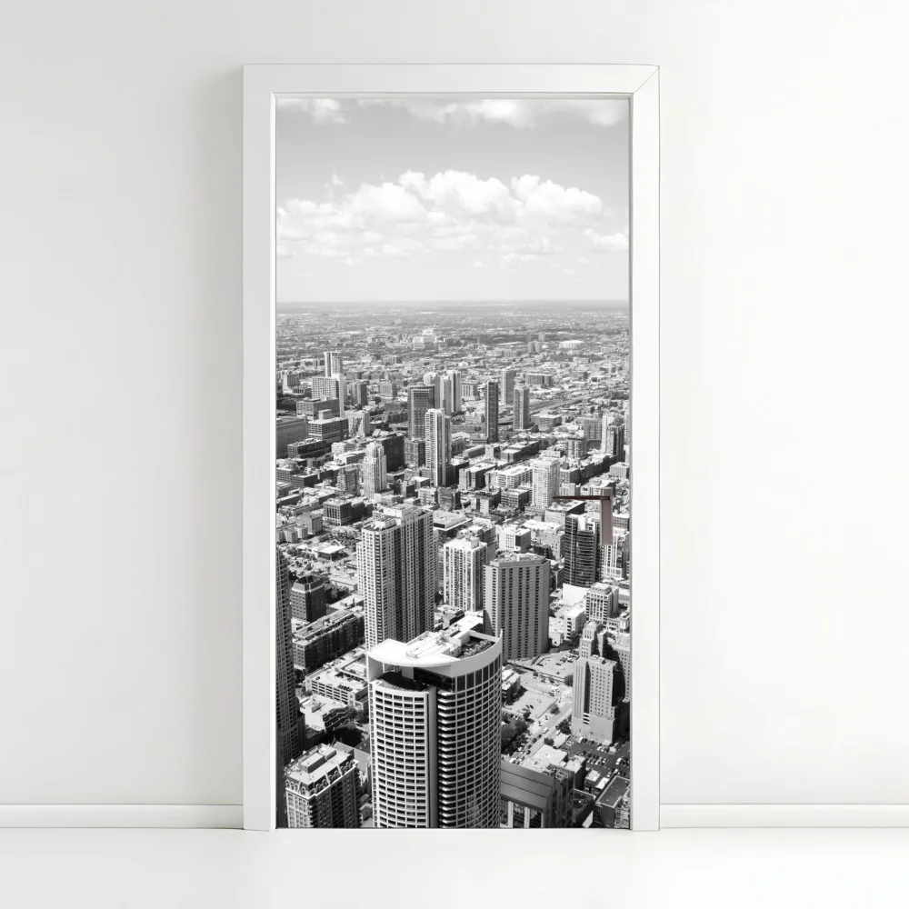Naklejka na drzwi Chicago panorama miasta w odcieniach szarości – Wallissimo® Naklejka na drzwi Chicago panorama miasta w odcieniach szarości – Wallissimo®