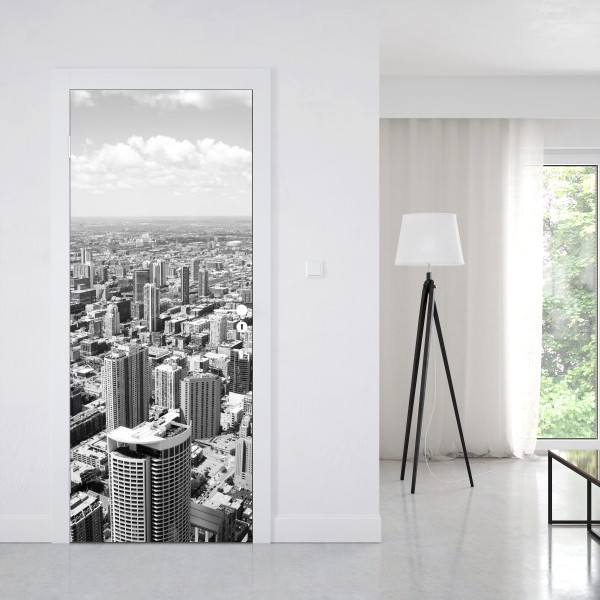 Naklejka na drzwi słoneczna uliczka nad morzem z widokiem na zatokę – Wallissimo®