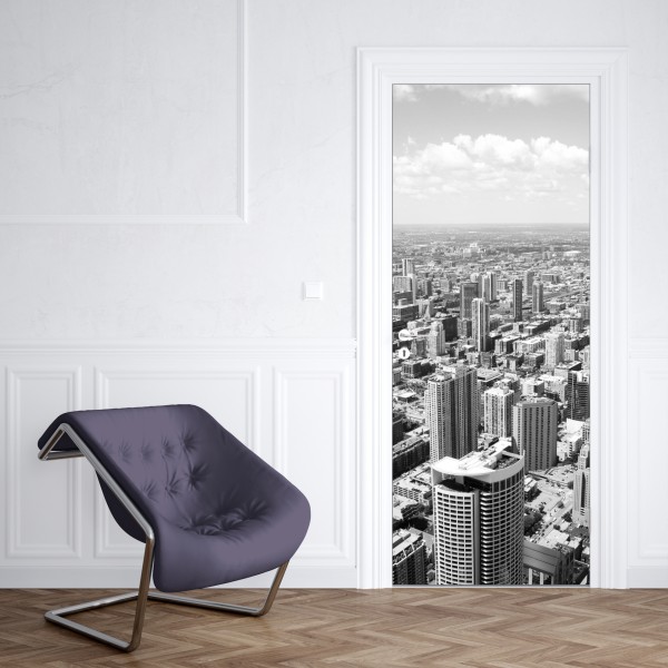 Naklejka na drzwi Chicago panorama miasta w odcieniach szarości – Wallissimo® Naklejka na drzwi Chicago panorama miasta w odcieniach szarości – Wallissimo®