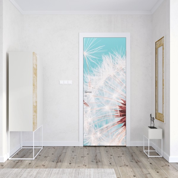 Naklejka na drzwi delikatny dmuchawiec na turkusowym tle – Wallissimo® Naklejka na drzwi delikatny dmuchawiec na turkusowym tle – Wallissimo®