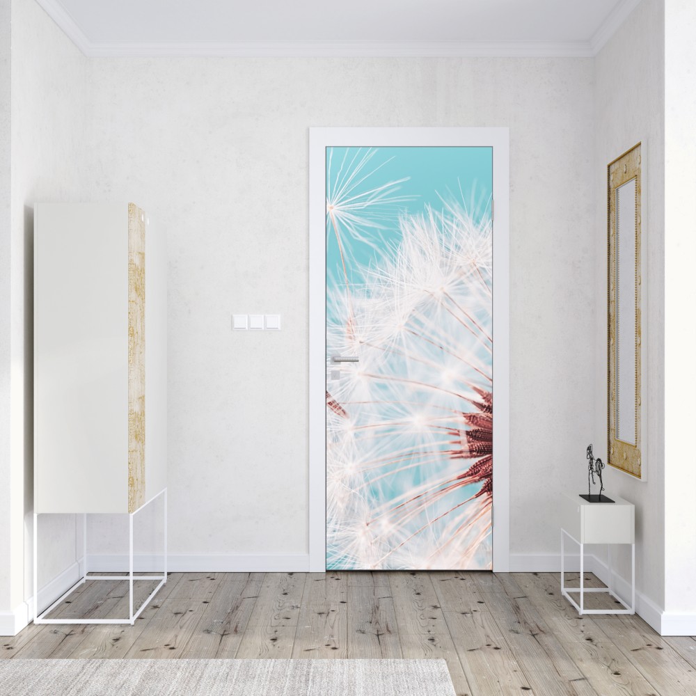 Naklejka na drzwi delikatny dmuchawiec na turkusowym tle – Wallissimo® Naklejka na drzwi delikatny dmuchawiec na turkusowym tle – Wallissimo®