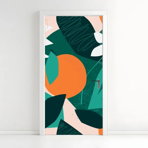 Naklejka na drzwi tropikalne liście i cytrusowa ilustracja