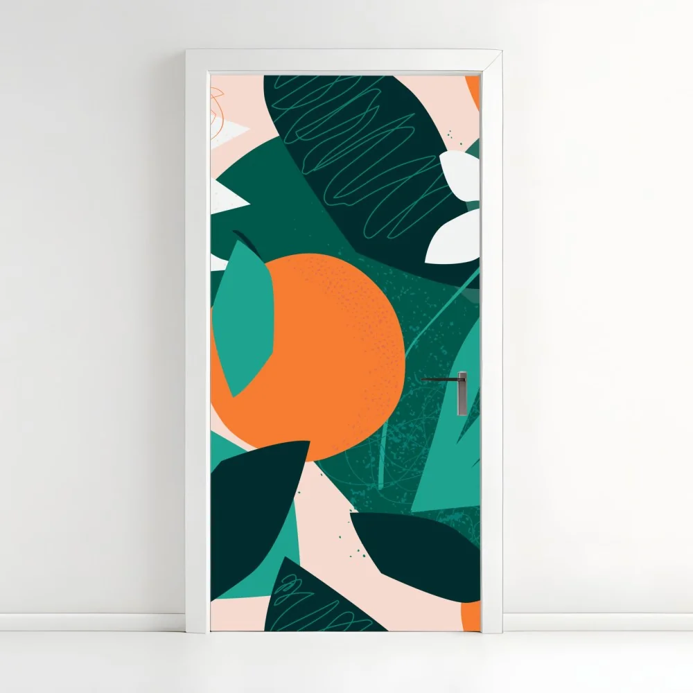 Naklejka na drzwi tropikalne liście i cytrusowa ilustracja – Wallissimo® Naklejka na drzwi tropikalne liście i cytrusowa ilustracja – Wallissimo®