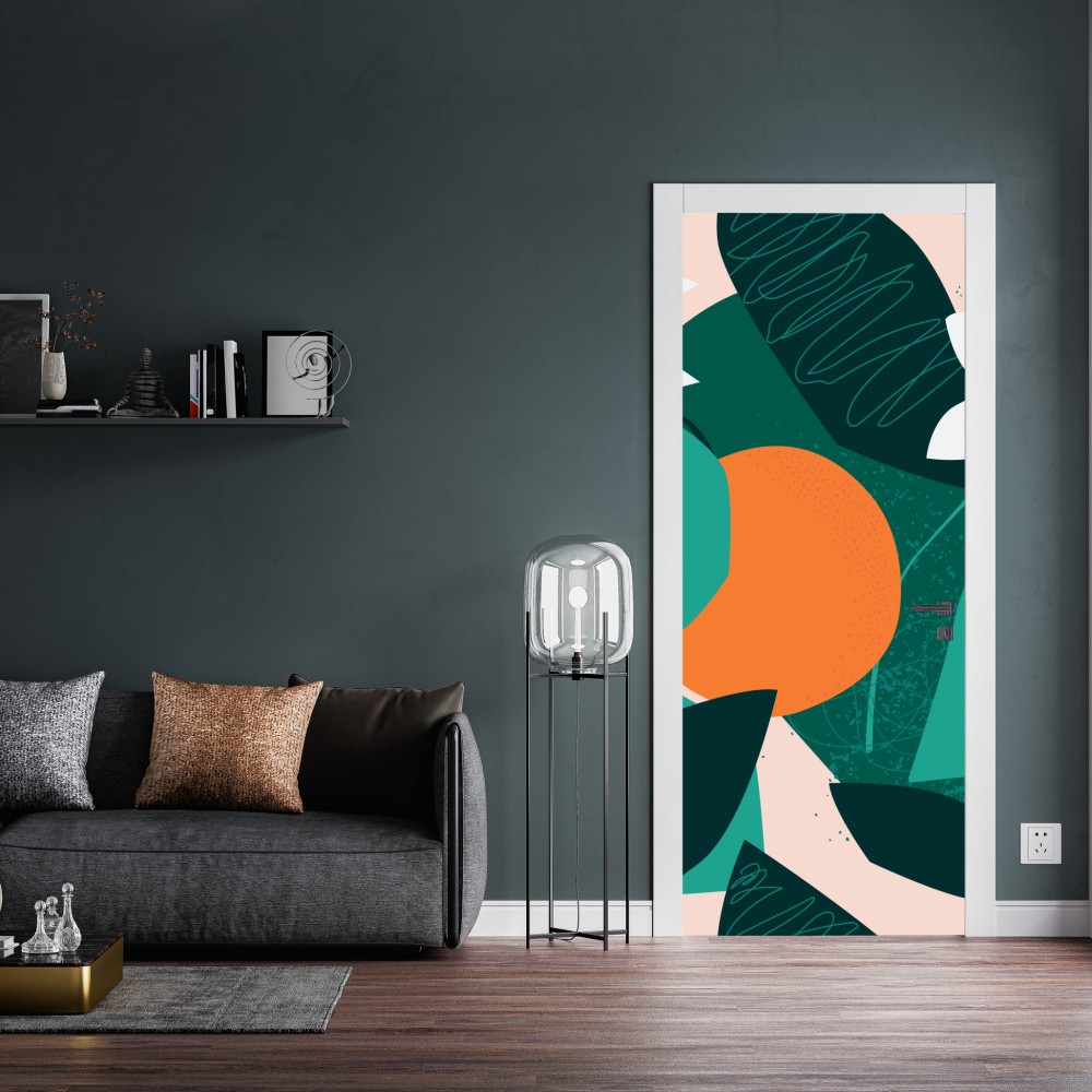 Naklejka na drzwi tropikalne liście i cytrusowa ilustracja – Wallissimo® Naklejka na drzwi tropikalne liście i cytrusowa ilustracja – Wallissimo®