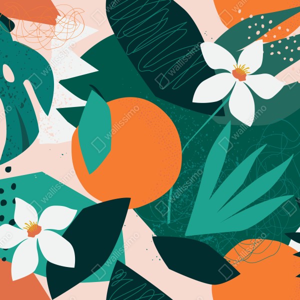 Naklejka na drzwi tropikalne liście i cytrusowa ilustracja – Wallissimo® Naklejka na drzwi tropikalne liście i cytrusowa ilustracja – Wallissimo®