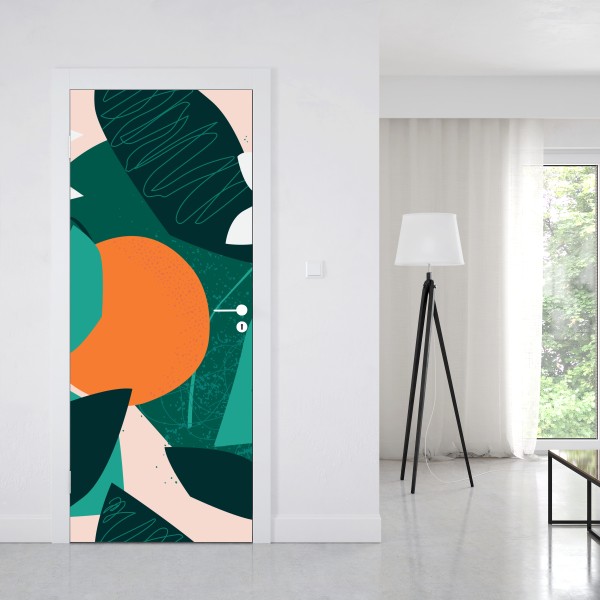 Naklejka na drzwi tropikalne liście i cytrusowa ilustracja – Wallissimo® Naklejka na drzwi tropikalne liście i cytrusowa ilustracja – Wallissimo®