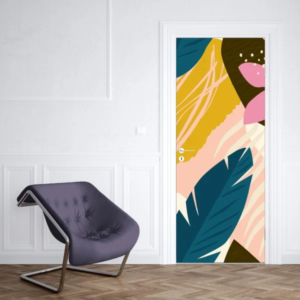 Naklejka na drzwi tropikalna abstrakcyjna grafika kwiatowa – Wallissimo® Naklejka na drzwi tropikalna abstrakcyjna grafika kwiatowa – Wallissimo®