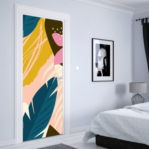 Naklejka na drzwi tropikalna abstrakcyjna grafika kwiatowa – Wallissimo® Naklejka na drzwi tropikalna abstrakcyjna grafika kwiatowa – Wallissimo®