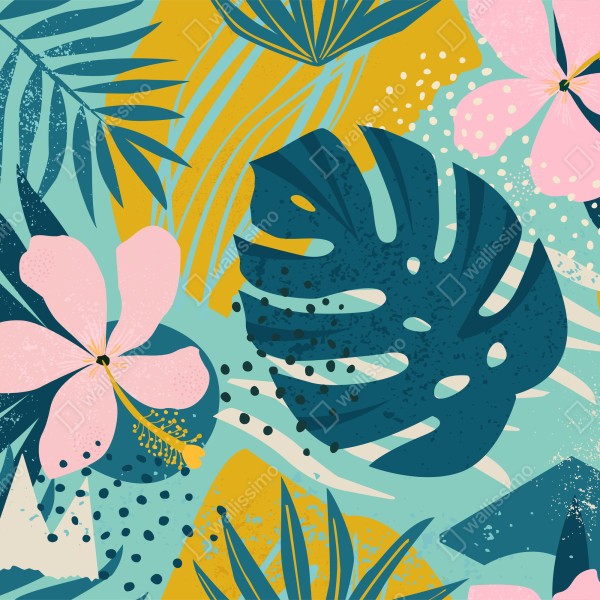 Naklejka na drzwi tropikalne liście i kwiaty – Wallissimo® Naklejka na drzwi tropikalne liście i kwiaty – Wallissimo®