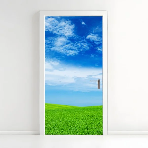 Naklejka na drzwi delikatne białe liście na szarym tle – Wallissimo®