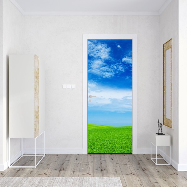 Naklejka na drzwi delikatne białe liście na szarym tle – Wallissimo®