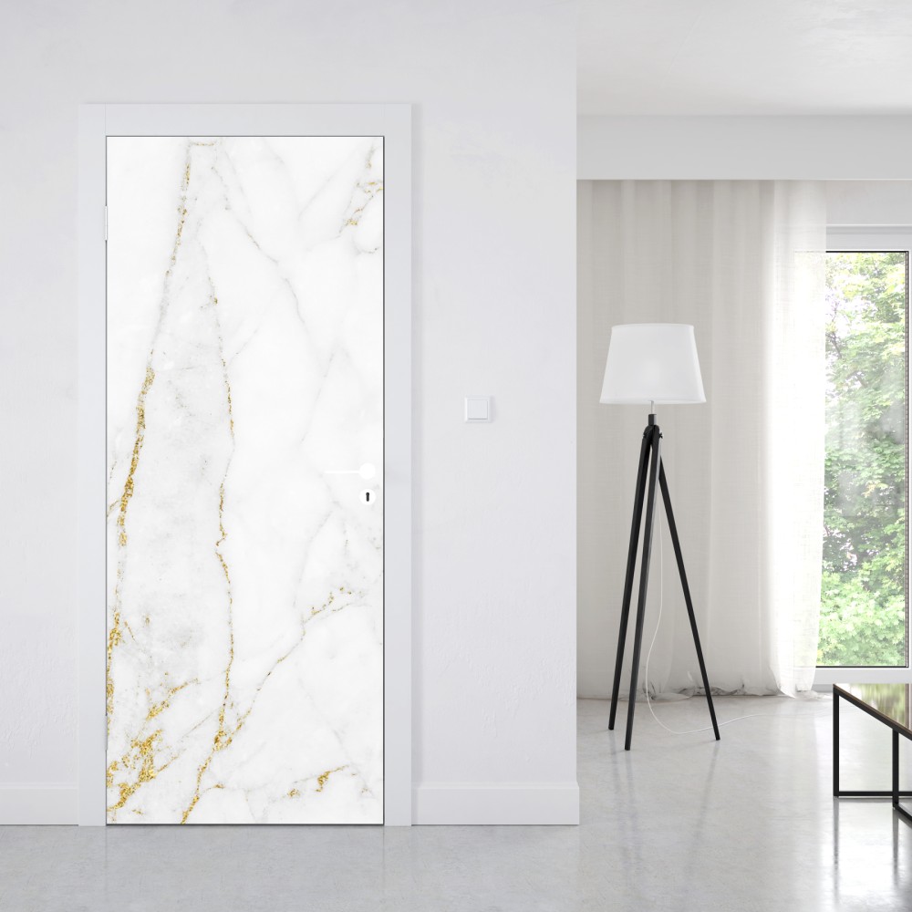 Naklejka na drzwi biały marmur ze złotymi żyłkami – Wallissimo® Naklejka na drzwi biały marmur ze złotymi żyłkami – Wallissimo®