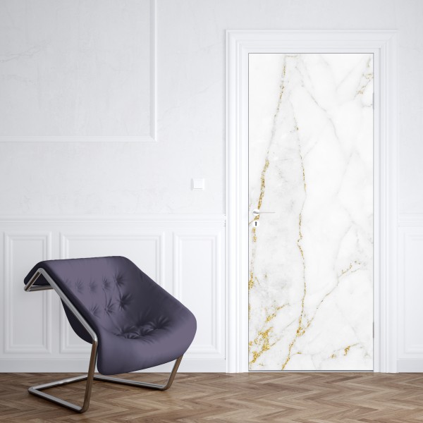 Naklejka na drzwi biały marmur ze złotymi żyłkami – Wallissimo® Naklejka na drzwi biały marmur ze złotymi żyłkami – Wallissimo®