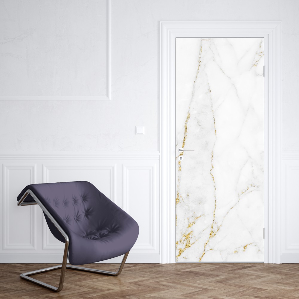 Naklejka na drzwi biały marmur ze złotymi żyłkami – Wallissimo® Naklejka na drzwi biały marmur ze złotymi żyłkami – Wallissimo®