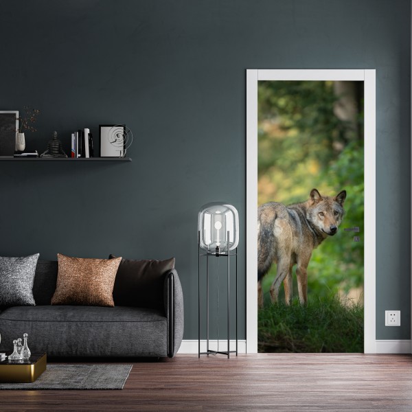 Naklejka na drzwi turkusowe góry o złotych akcentach – Wallissimo®