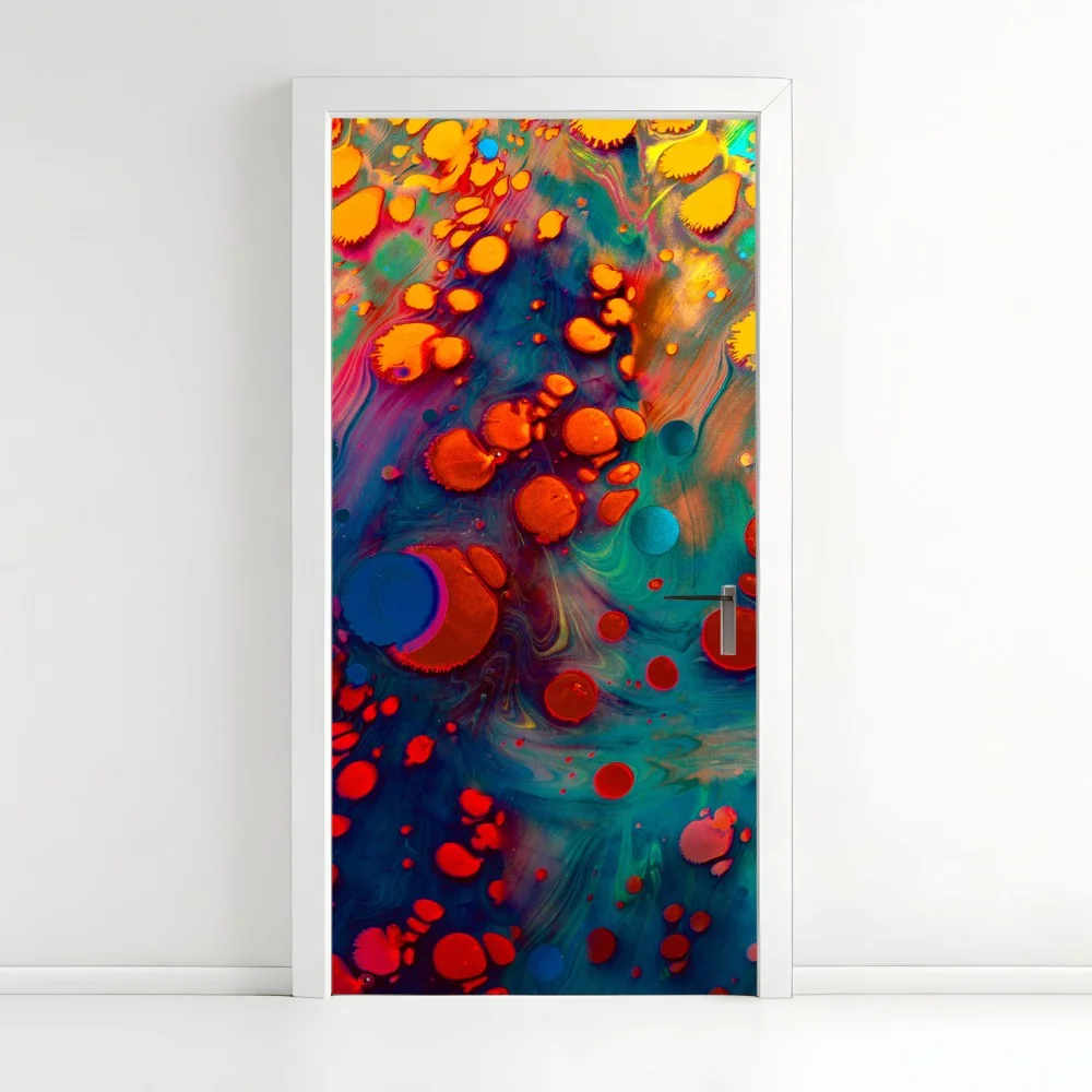 Naklejka na drzwi żywe turkusowo-pomarańczowe marmurkowe dzieło – Wallissimo® Naklejka na drzwi żywe turkusowo-pomarańczowe marmurkowe dzieło – Wallissimo®