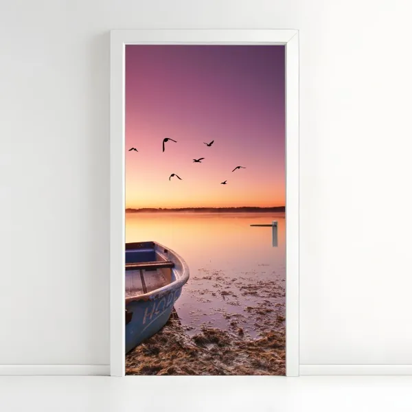 Naklejka na drzwi wzór damaskowy w odcieniach złota i granatu – Wallissimo®