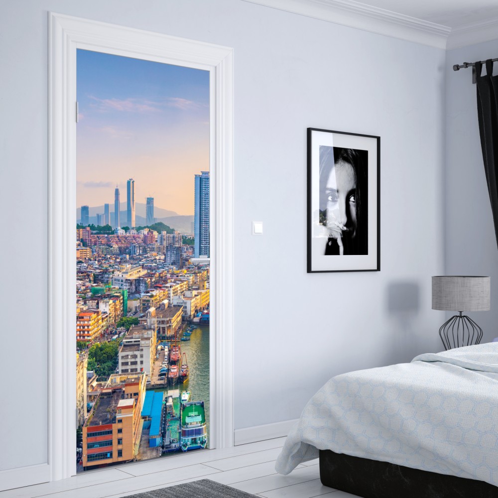 Naklejka na drzwi Macao panorama miasta o zachodzie słońca – Wallissimo® Naklejka na drzwi Macao panorama miasta o zachodzie słońca – Wallissimo®