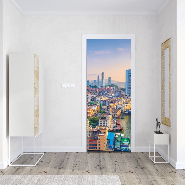 Naklejka na drzwi Macao panorama miasta o zachodzie słońca – Wallissimo® Naklejka na drzwi Macao panorama miasta o zachodzie słońca – Wallissimo®