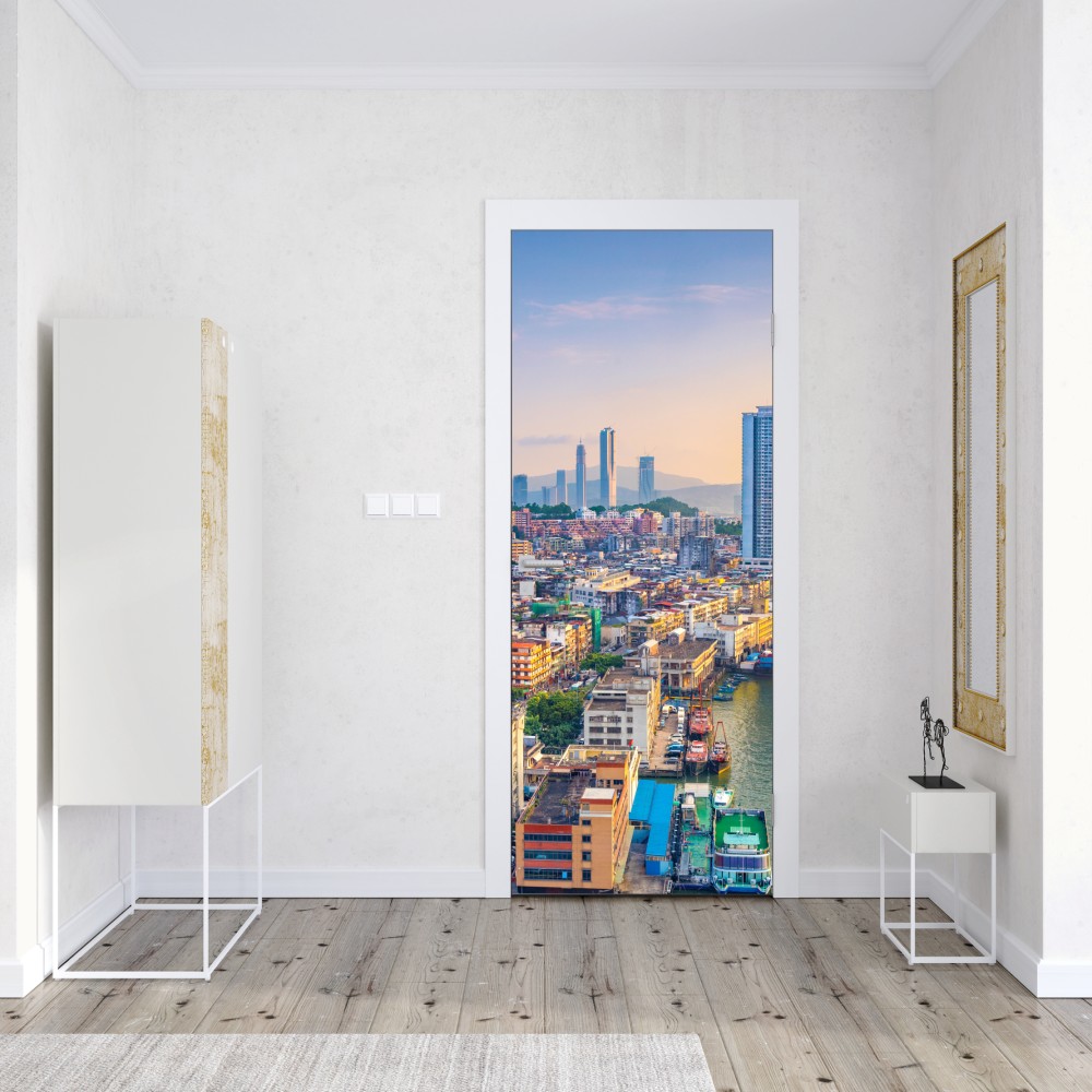 Naklejka na drzwi Macao panorama miasta o zachodzie słońca – Wallissimo® Naklejka na drzwi Macao panorama miasta o zachodzie słońca – Wallissimo®