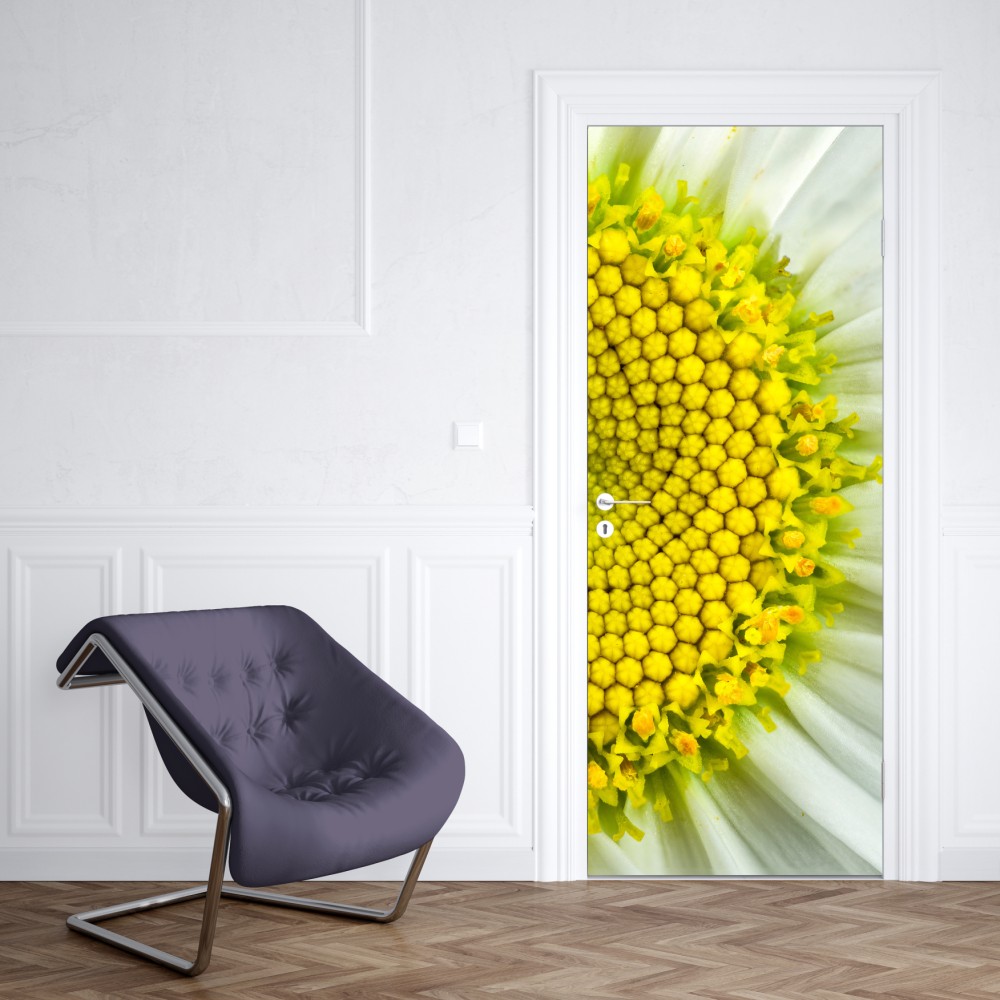 Naklejka na drzwi makro stokrotki w spiralnym wzorze – Wallissimo® Naklejka na drzwi makro stokrotki w spiralnym wzorze – Wallissimo®