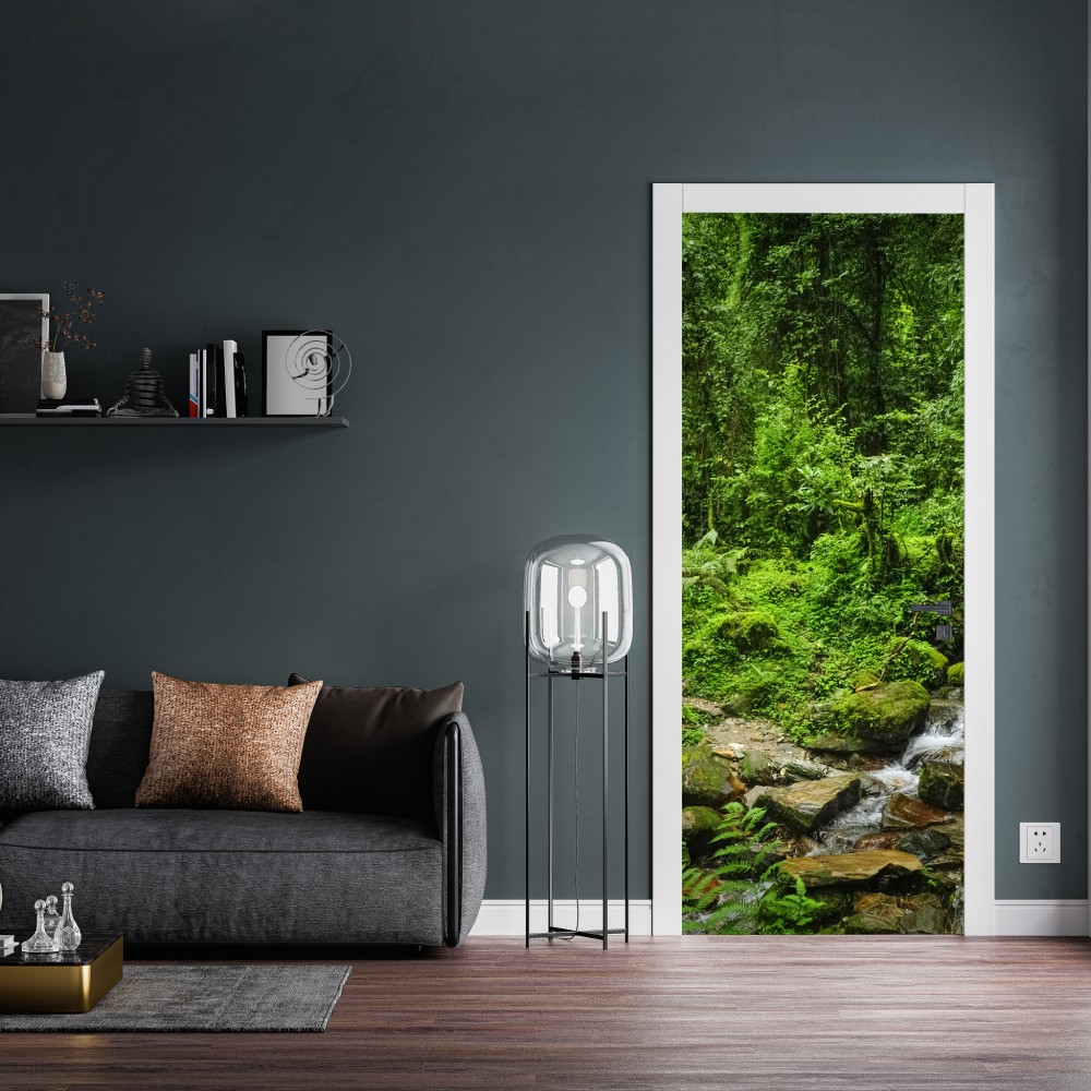 Naklejka na drzwi bujny zielony leśny wodospad – Wallissimo® Naklejka na drzwi bujny zielony leśny wodospad – Wallissimo®