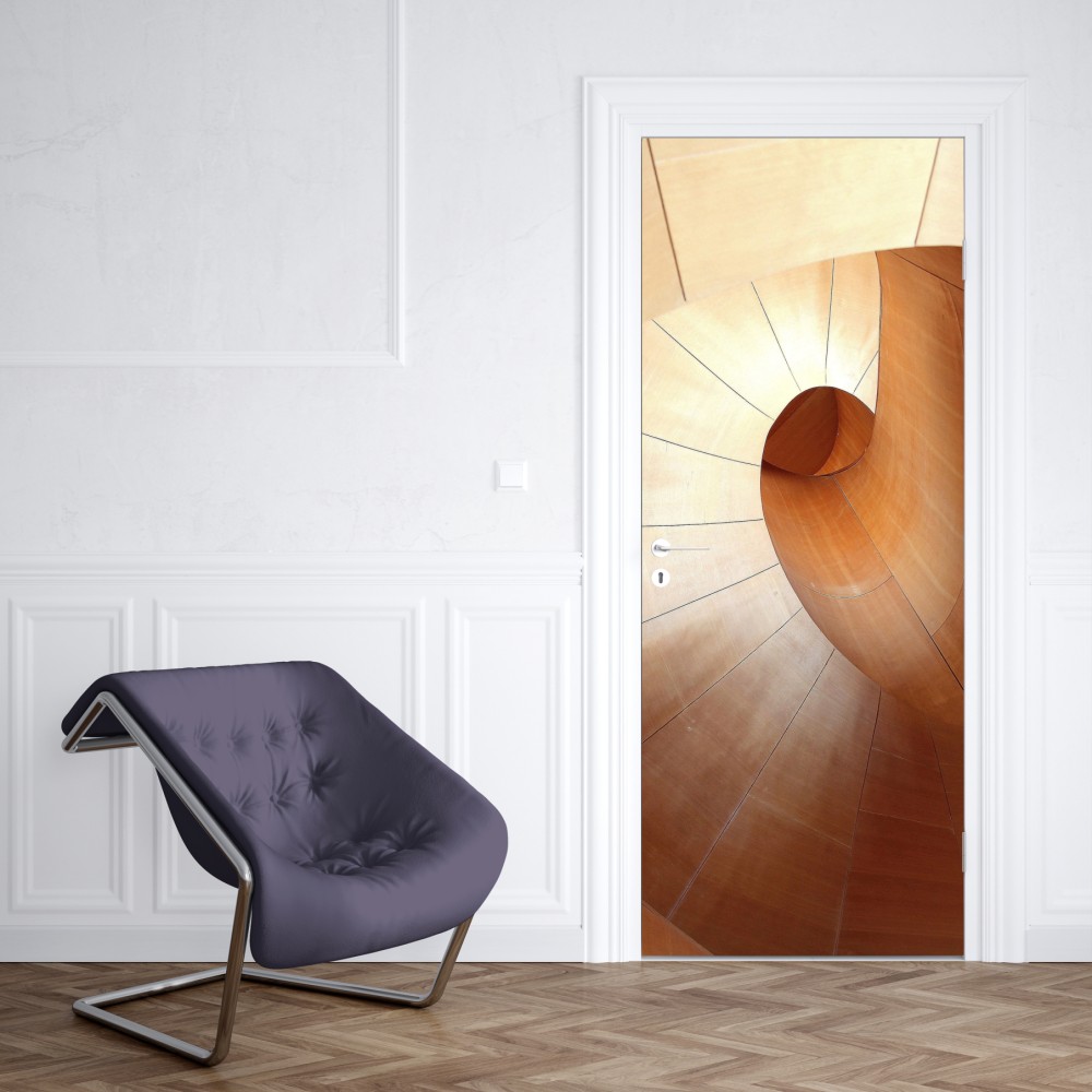 Naklejka na drzwi ciepła drewniana spirala – Wallissimo® Naklejka na drzwi ciepła drewniana spirala – Wallissimo®