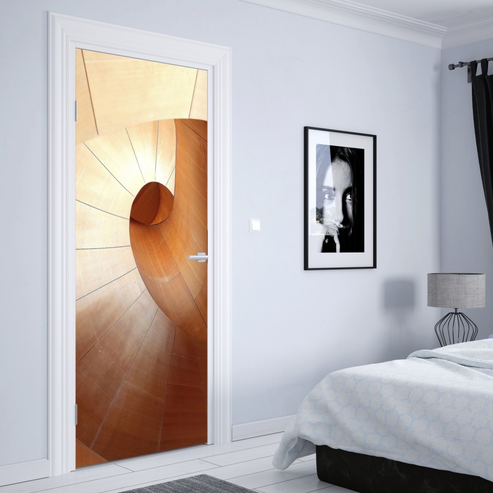 Naklejka na drzwi ciepła drewniana spirala – Wallissimo® Naklejka na drzwi ciepła drewniana spirala – Wallissimo®