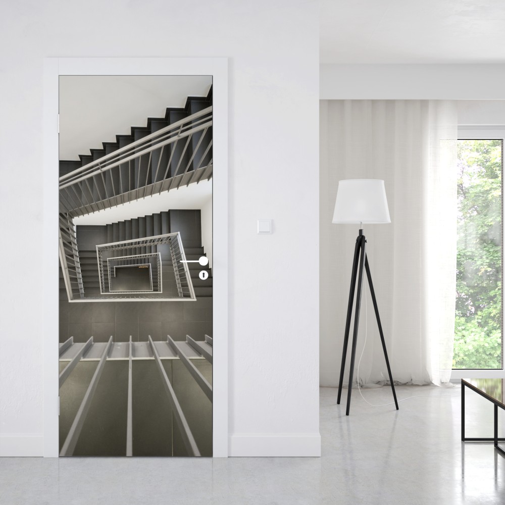 Naklejka na drzwi geometryczna klatka schodowa w perspektywie – Wallissimo® Naklejka na drzwi geometryczna klatka schodowa w perspektywie – Wallissimo®