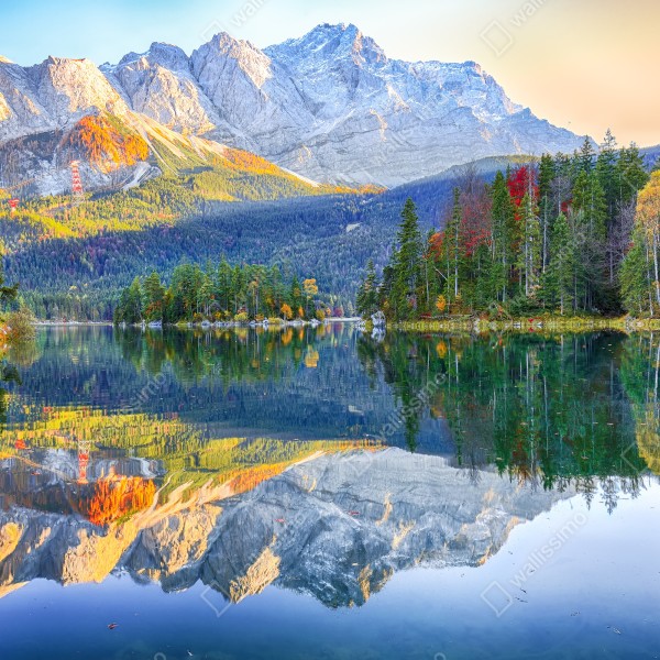 Naklejka na drzwi jesienne odbicie na Eibsee przy Zugspitze – Wallissimo® Naklejka na drzwi jesienne odbicie na Eibsee przy Zugspitze – Wallissimo®