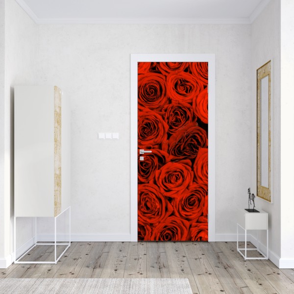 Naklejka na drzwi bujny bukiet czerwonych róż – Wallissimo® Naklejka na drzwi bujny bukiet czerwonych róż – Wallissimo®