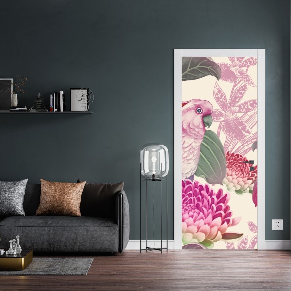 Naklejka na drzwi elegancki beżowy wzór damask – Wallissimo®