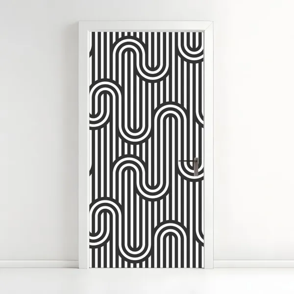 Naklejka na drzwi czarno-biały geometryczny wzór optyczny