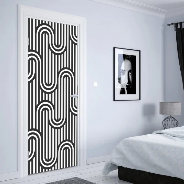 Naklejka na drzwi czarno-biały geometryczny wzór optyczny – Wallissimo® Naklejka na drzwi czarno-biały geometryczny wzór optyczny – Wallissimo®