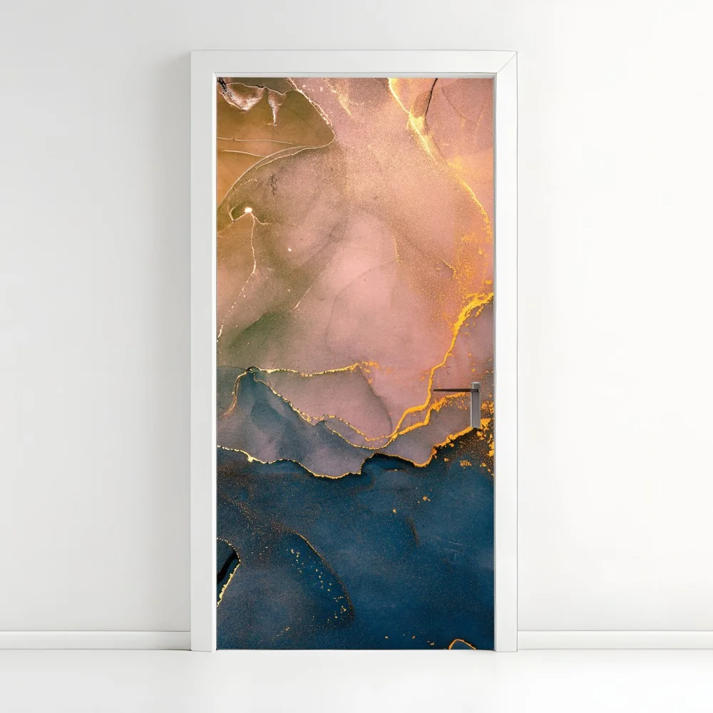 Naklejka na drzwi niebiesko-złoty abstrakcyjny marmur – Wallissimo® Naklejka na drzwi niebiesko-złoty abstrakcyjny marmur – Wallissimo®
