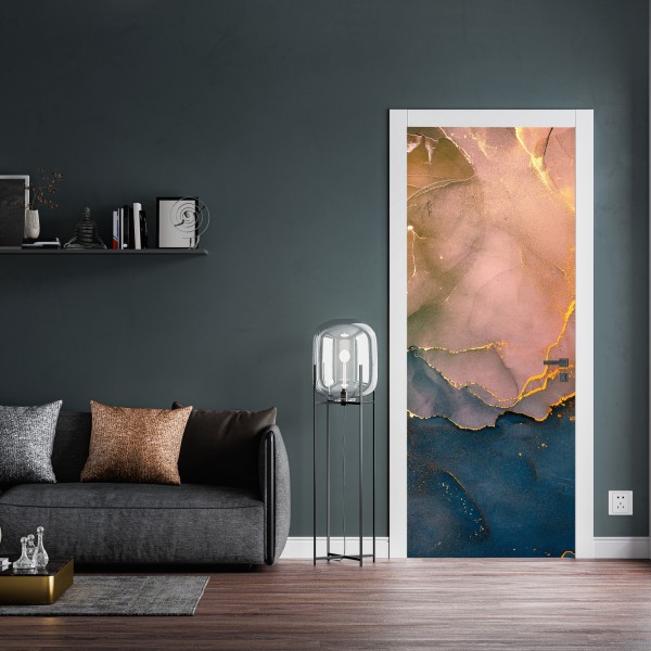 Naklejka na drzwi niebiesko-złoty abstrakcyjny marmur – Wallissimo® Naklejka na drzwi niebiesko-złoty abstrakcyjny marmur – Wallissimo®