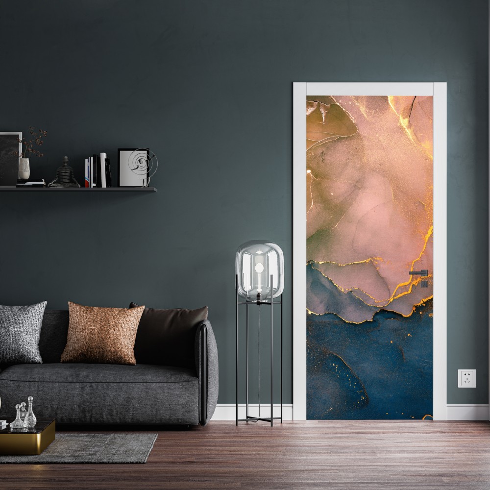 Naklejka na drzwi niebiesko-złoty abstrakcyjny marmur – Wallissimo® Naklejka na drzwi niebiesko-złoty abstrakcyjny marmur – Wallissimo®