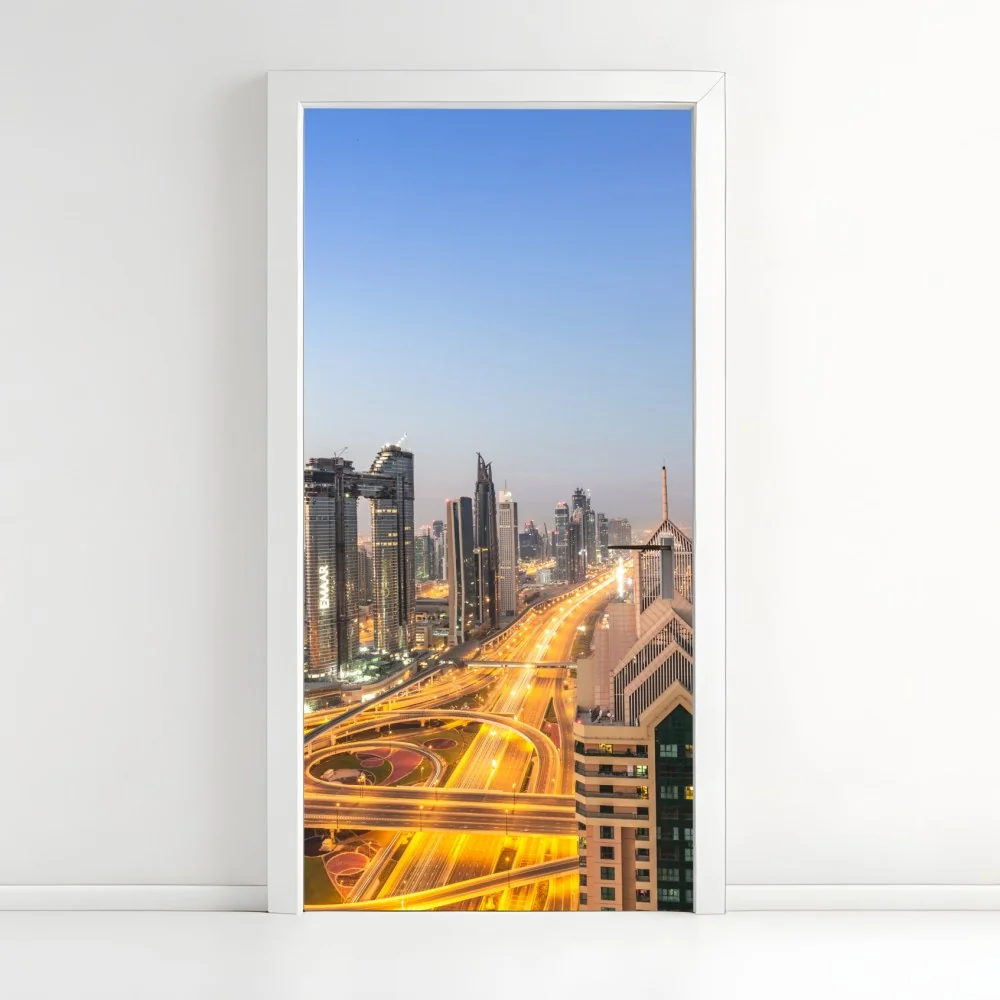 Naklejka na drzwi panorama Dubaju o zmierzchu – Wallissimo® Naklejka na drzwi panorama Dubaju o zmierzchu – Wallissimo®
