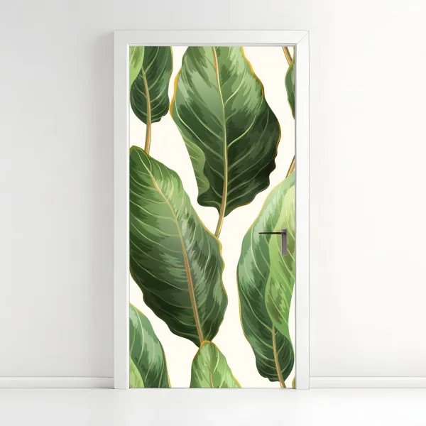 Naklejka na drzwi tropikalny wzór z liśćmi bananowca