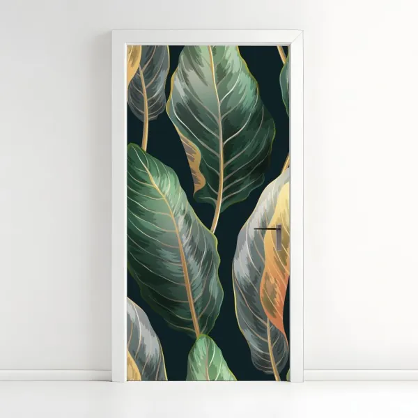 Naklejka na drzwi vintage tropikalny wzór z liśćmi