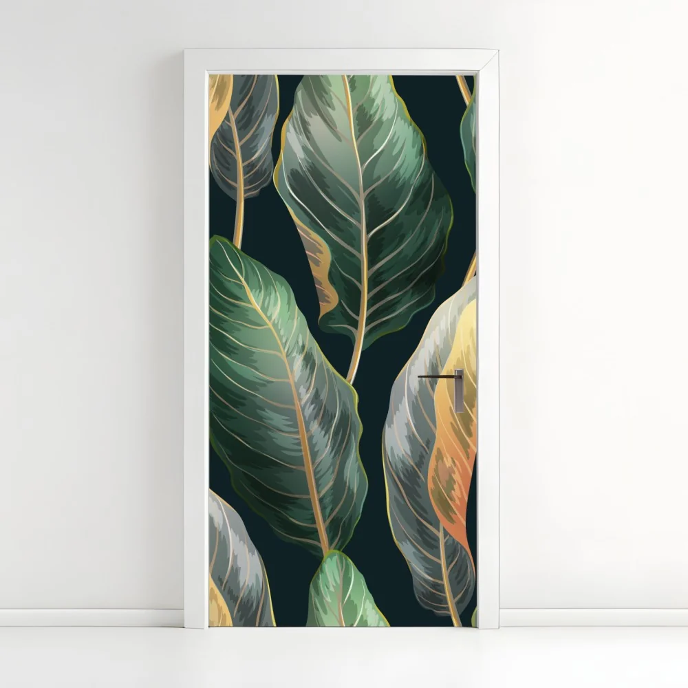 Naklejka na drzwi vintage tropikalny wzór z liśćmi – Wallissimo® Naklejka na drzwi vintage tropikalny wzór z liśćmi – Wallissimo®