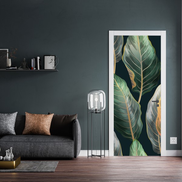 Naklejka na drzwi vintage tropikalny wzór z liśćmi – Wallissimo® Naklejka na drzwi vintage tropikalny wzór z liśćmi – Wallissimo®