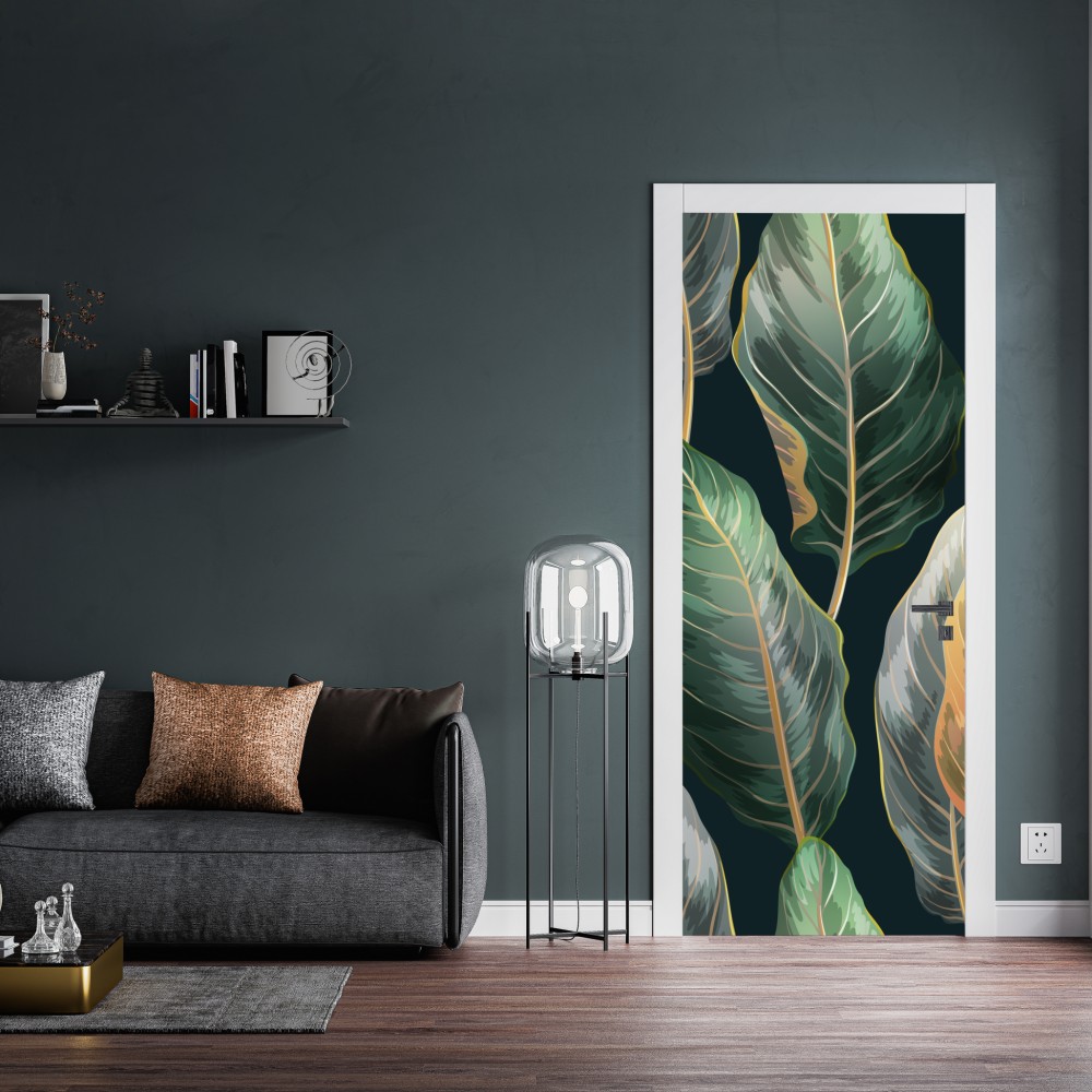 Naklejka na drzwi vintage tropikalny wzór z liśćmi – Wallissimo® Naklejka na drzwi vintage tropikalny wzór z liśćmi – Wallissimo®