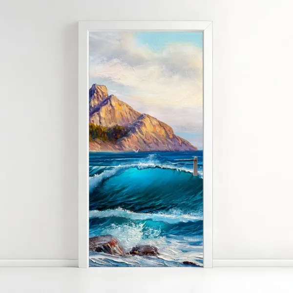 Naklejka na drzwi turkusowa fala - pejzaż morski