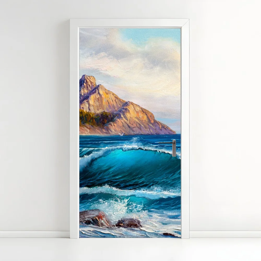 Naklejka na drzwi turkusowa fala - pejzaż morski – Wallissimo® Naklejka na drzwi turkusowa fala - pejzaż morski – Wallissimo®