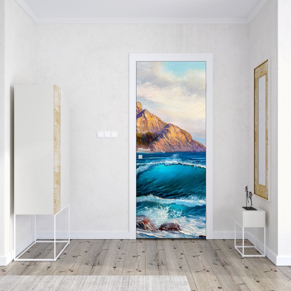 Naklejka na drzwi turkusowa fala - pejzaż morski – Wallissimo® Naklejka na drzwi turkusowa fala - pejzaż morski – Wallissimo®