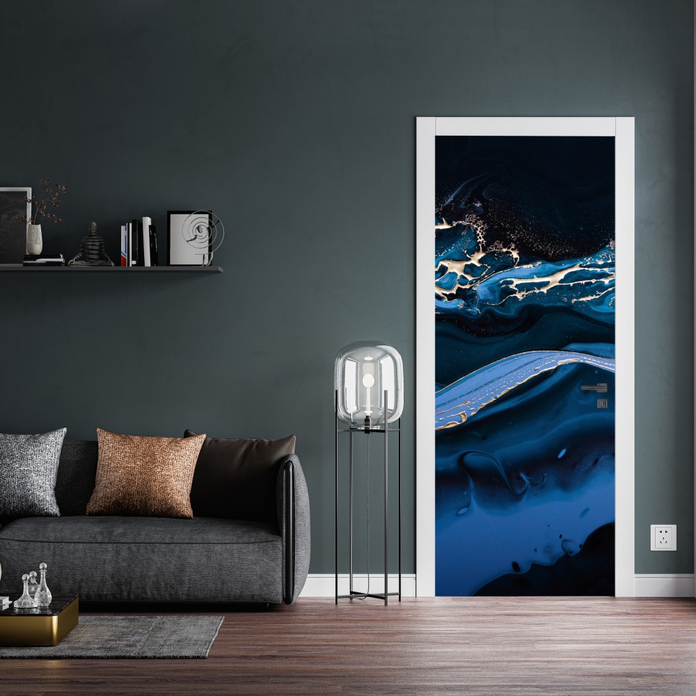 Naklejka na drzwi granatowo-złota abstrakcja w ruchu – Wallissimo® Naklejka na drzwi granatowo-złota abstrakcja w ruchu – Wallissimo®