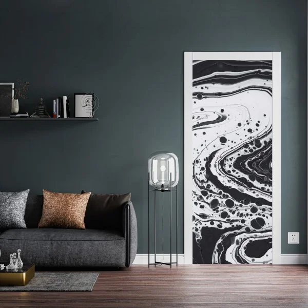 Naklejka na drzwi czarno-biała marmurowa abstrakcja – Wallissimo® Naklejka na drzwi czarno-biała marmurowa abstrakcja – Wallissimo®